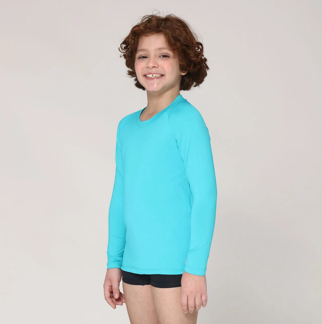 Model Front: Uv Line Rashguard Camiseta Kids Uvpro Ml Azul Piscina Upf50+