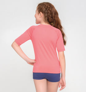 Model Back: Uv Line Rashguard Kids Fpu50+ Uvpro Short Sleeve T-Shirt Coral Uv