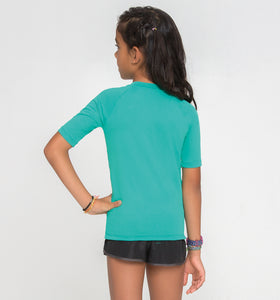 Model Back: Uv Line Rashguard Kids Fpu50+ Uvpro Short Sleeve T-Shirt Mint Green Uv