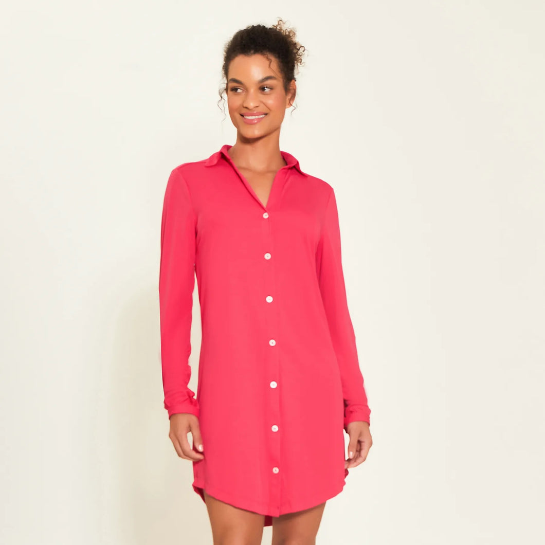 Model Front: Uv Line Hemdblusenkleid Shirtdress Copenhagen Pink Upf50+