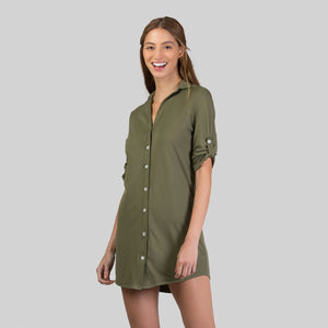 Image 02: Uv Line Strandkleid Shirtdress Copenhagen Verde Militar Upf50+