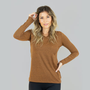 Model Front: Uv Line Fitness-Top Sport Fit Fem Ml Amarelo Msc Upf50+