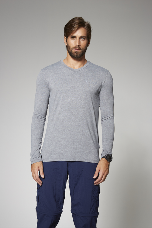 Model Front: Uv Line Fitness-Top Sport Fit Mas Ml Mescla Upf50+