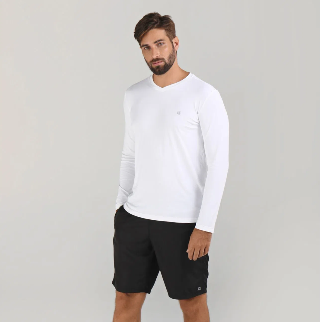 Model Front: Uv Line Fitness-Top Sport Fit Ml Branco Msc
