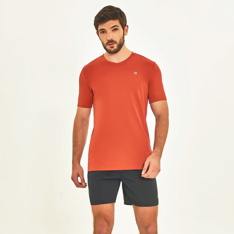 Model Front: Uv Line Fitness-Top T-Shirt Sport Fit Ferrugem Upf50+
