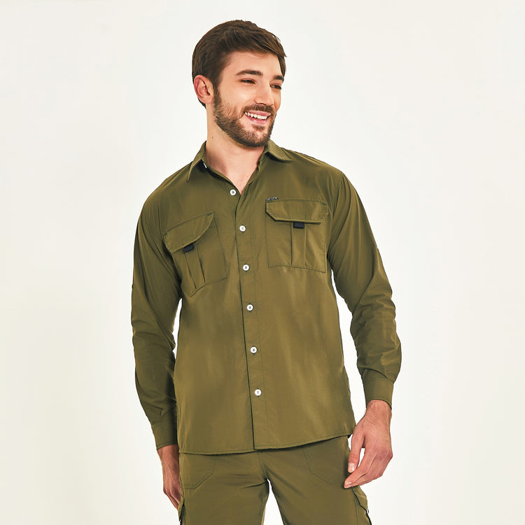 Model Front: Uv Line Fitness-Top Tenerife Verde Militar Upf50+